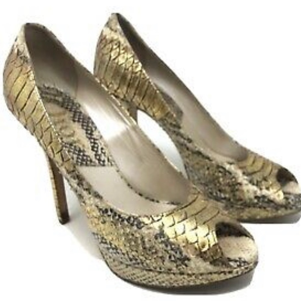 CHRISTIAN DIOR METALLIC GOLD SNAKE PUMPS